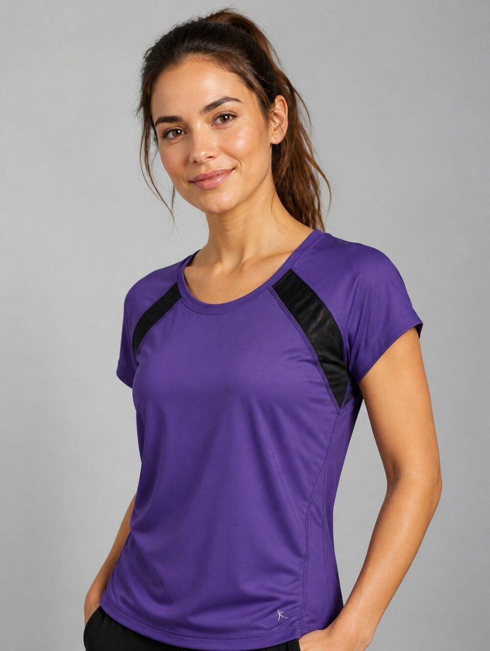 Women's Danskin Now Purple Women's Athletic Tee with Black Mesh Accents- Size XL
